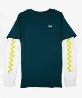 Vans Kids Check Deep Teal Layered Long Sleeve T-Shirt