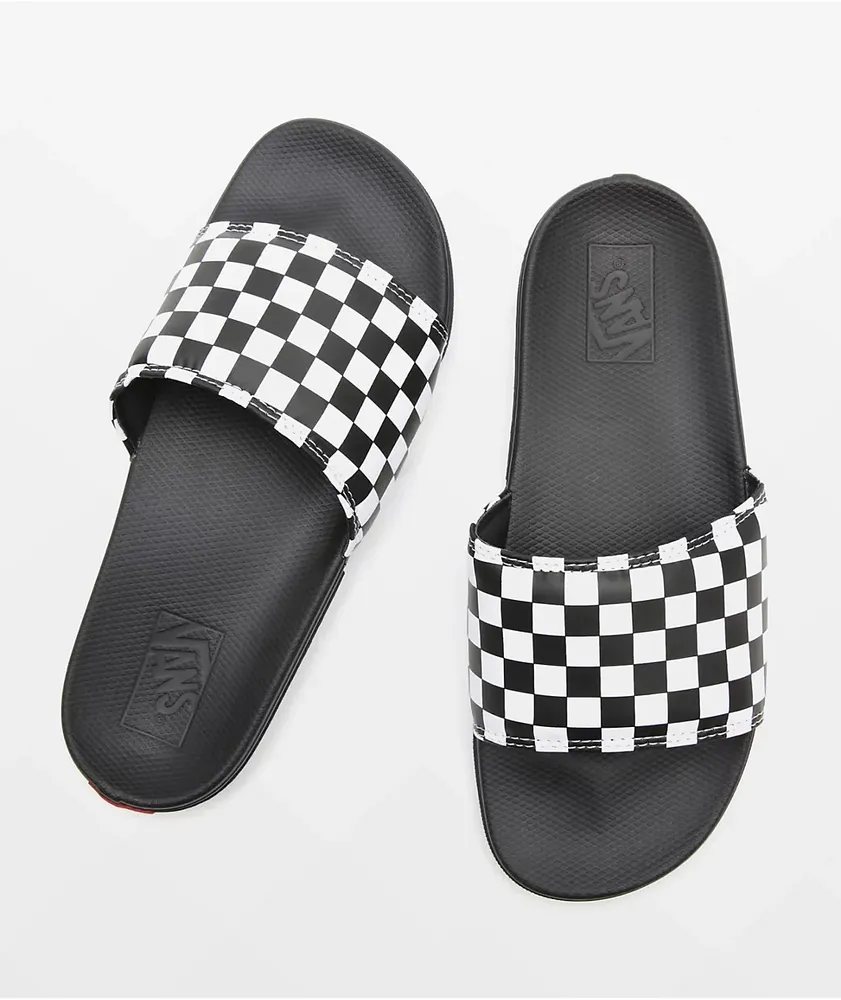 Vans La Costa Black & White Checkerboard Slide Sandals