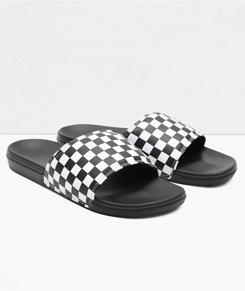 Vans La Costa Black & White Checkerboard Slide Sandals