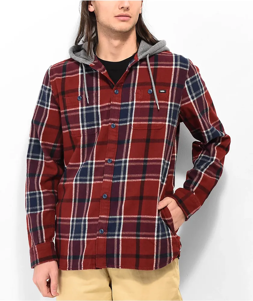 Vans Lopes Syrah & Blue Hooded Flannel Shirt