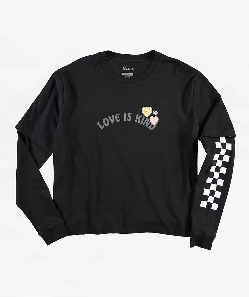 Vans Love Is Kind Black Crop Twofer Long Sleeve T-Shirt