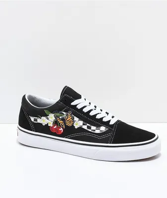 Vans Old Skool Black & White Checkered Floral Skate Shoes
