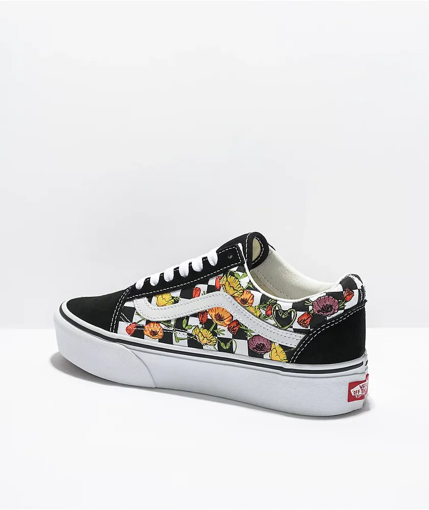 Vans Old Skool Poppy Black & White Checkerboard Platform Shoes