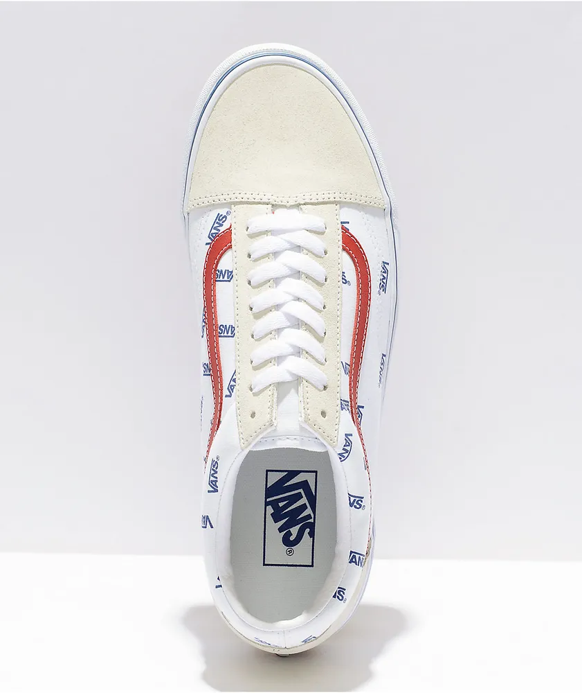 Vans Old Skool Print White, Blue & Red Skate Shoes