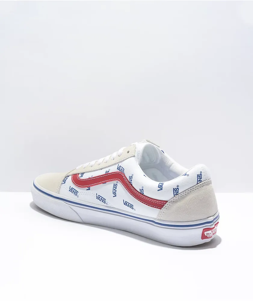 Vans Old Skool Print White, Blue & Red Skate Shoes