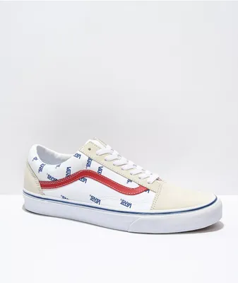 Vans Old Skool Print White, Blue & Red Skate Shoes