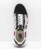 Vans Old Skool Red Roses Black, White & Red Skate Shoes