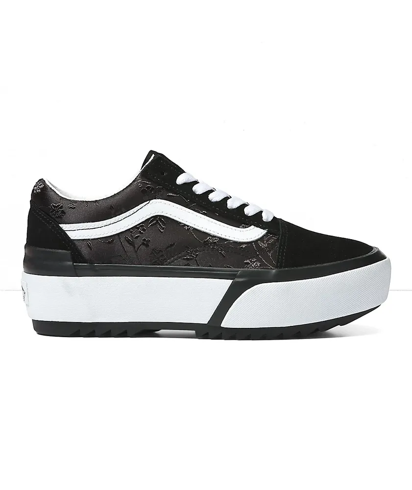 Vans Old Skool Stacked Black Satin Platform Shoes