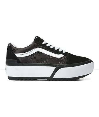 Vans Old Skool Stacked Black Satin Platform Shoes