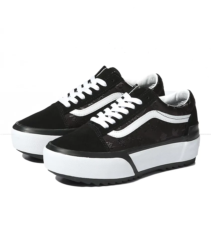 Vans Old Skool Stacked Black Satin Platform Shoes