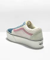 Vans Old Skool Stackform Blue & Pink Sherpa Platform Shoes