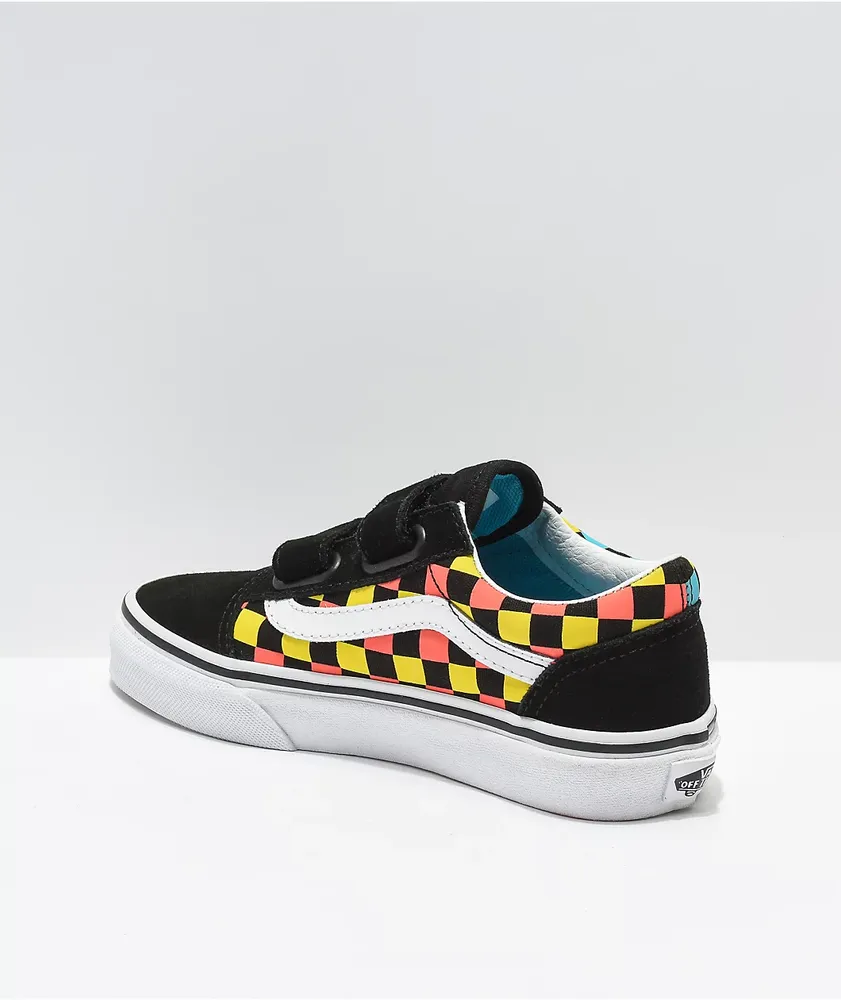 Vans Old Skool V Neon Glow Checkerboard Skate Shoes