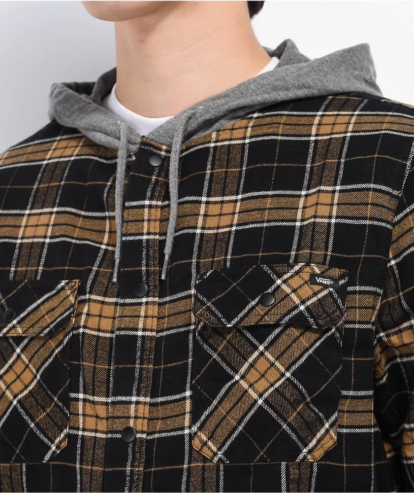 Vans Parkway II Black & Yellow Woven Hooded Flannel Shirt