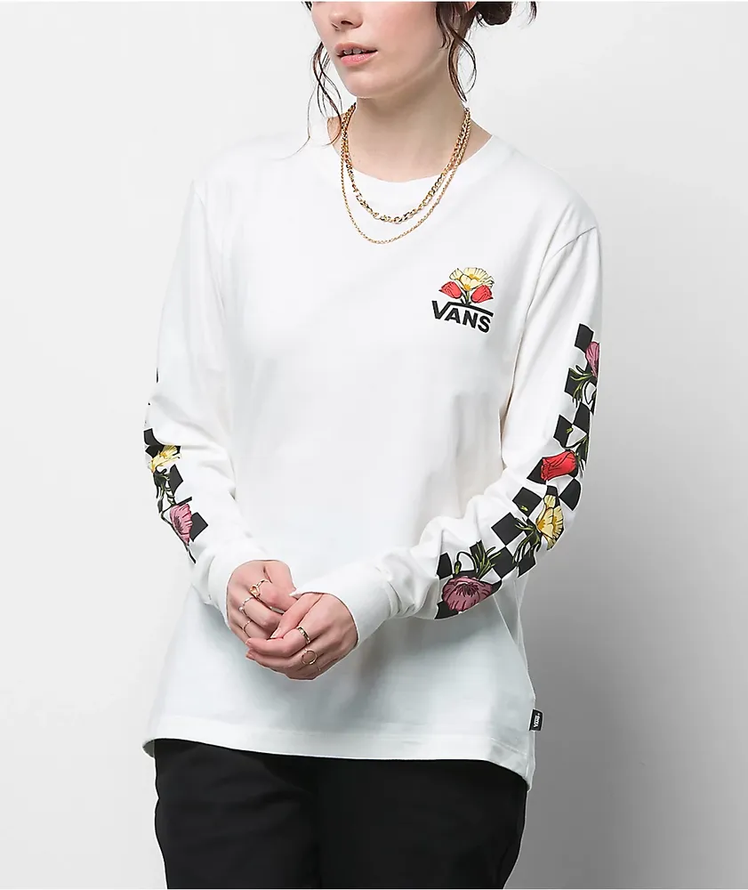 Vans Poppy Check White Long Sleeve T-Shirt