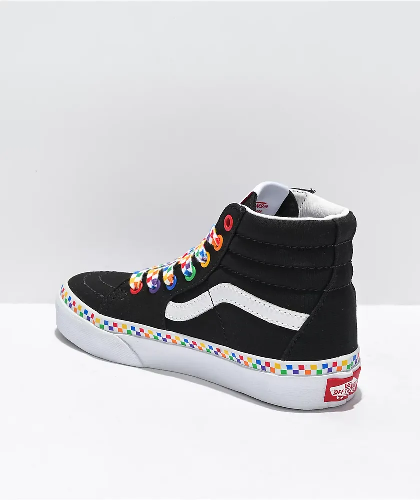Vans Sk8-Hi Rainbow Checkered Black Skate Shoes