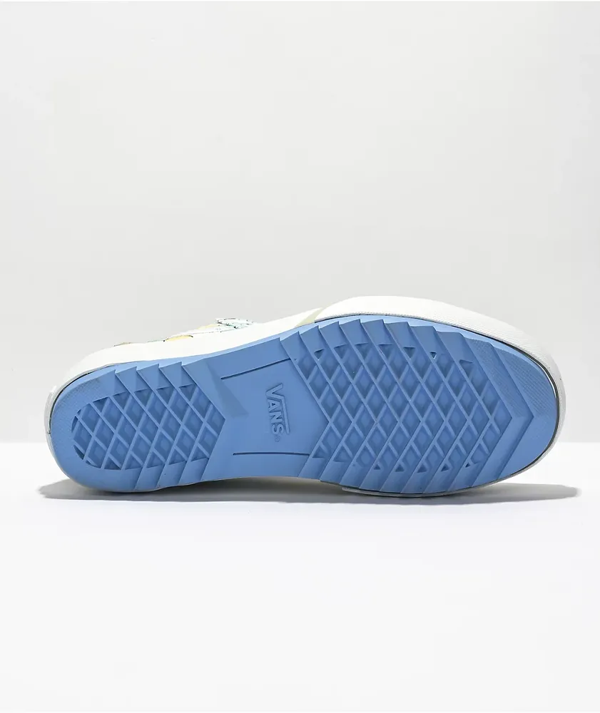Vans Sk8-Hi Stacked Mint, Blue & Yellow Sunwaves Platform Shoes