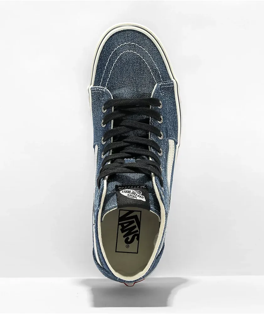 Vans Sk8-Hi Tapered Denim Embroidery Navy Blue & White Skate Shoes
