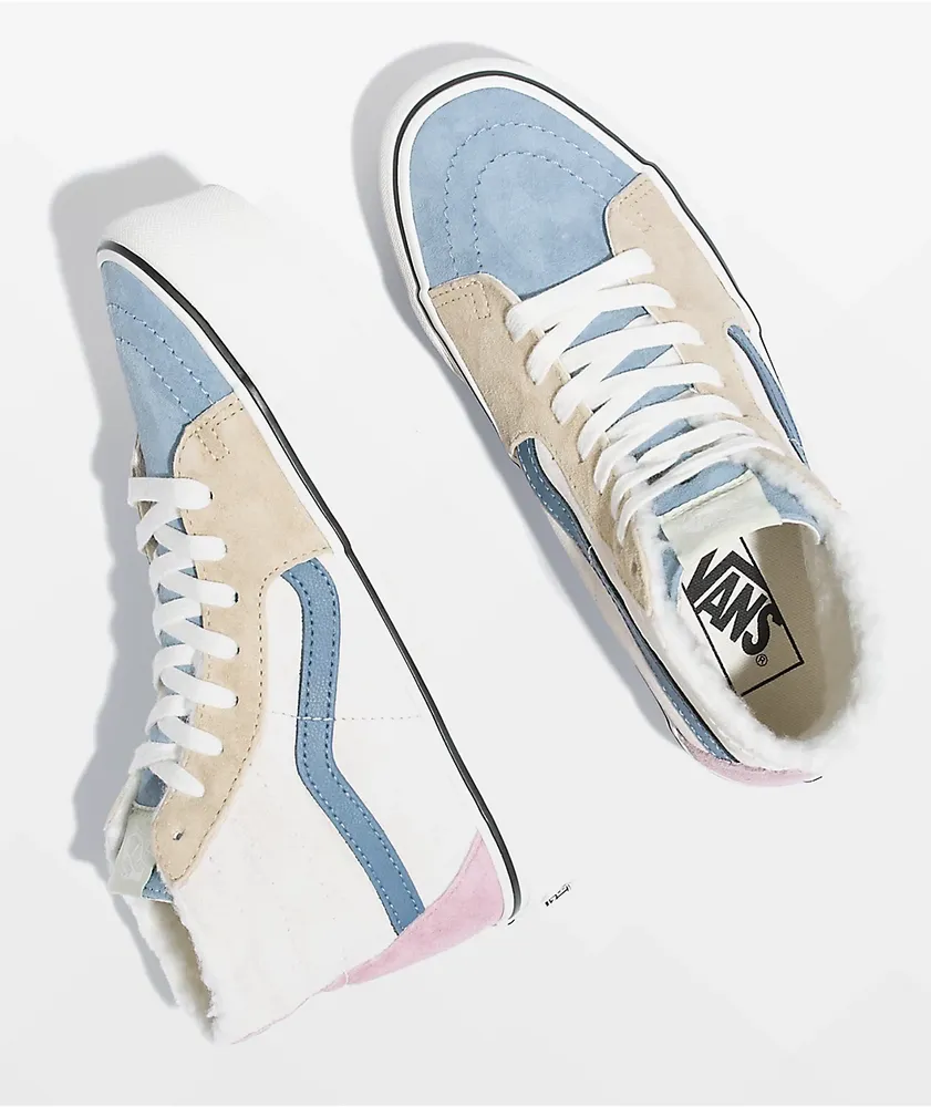 Vans Sk8-Hi Tapered Stackform Blue & Pink Sherpa Platform Shoes