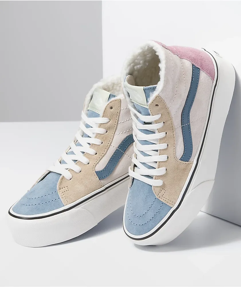 Vans Sk8-Hi Tapered Stackform Blue & Pink Sherpa Platform Shoes