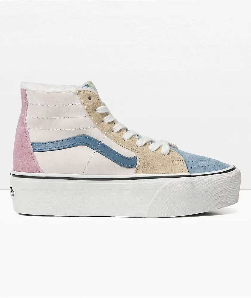 Vans Sk8-Hi Tapered Stackform Blue & Pink Sherpa Platform Shoes