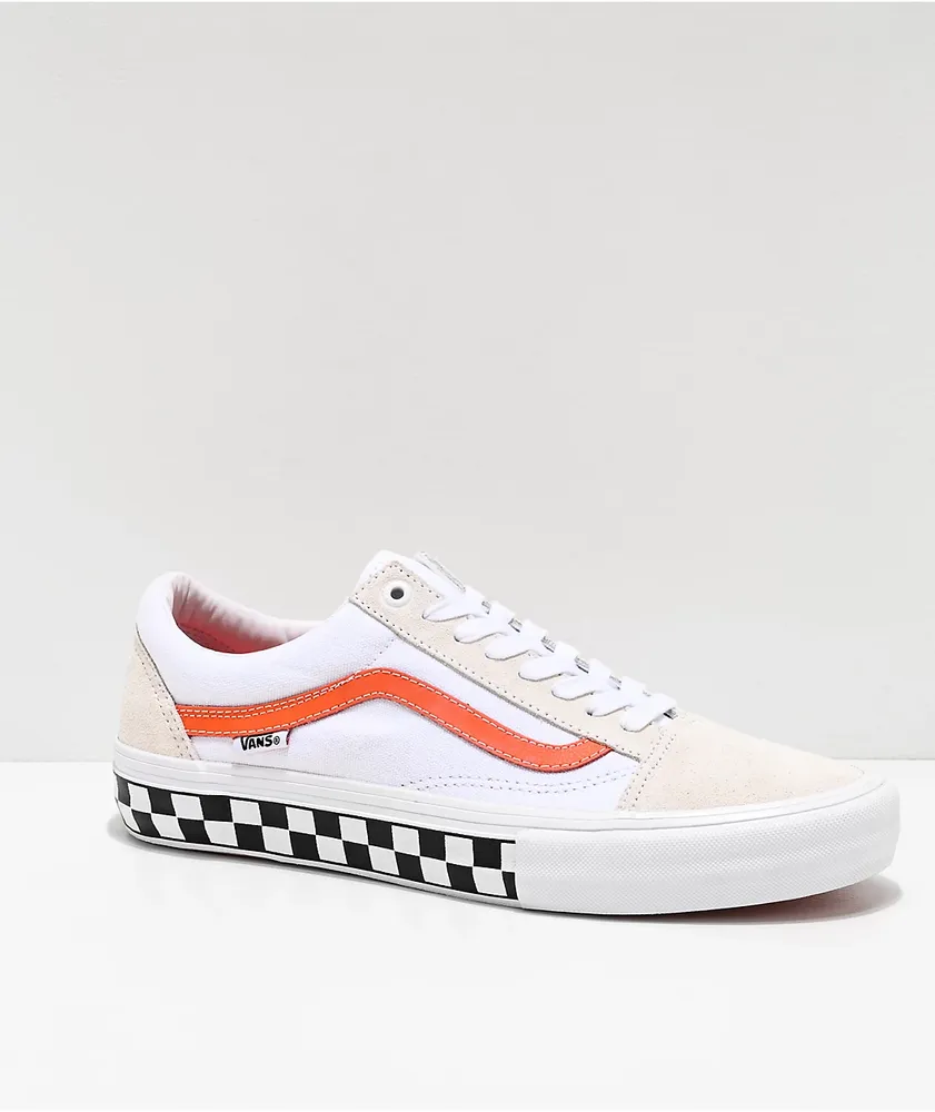 Vans Skate Old Skool Checkerboard White & Orange Skate Shoes