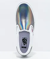 Vans Skate Slip-On Iridescent Silver & True White Skate Shoes
