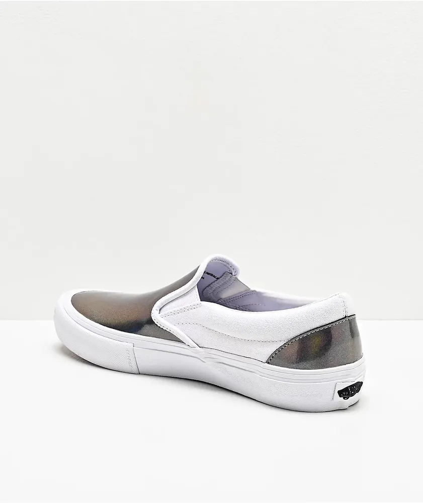 Vans Skate Slip-On Iridescent Silver & True White Skate Shoes