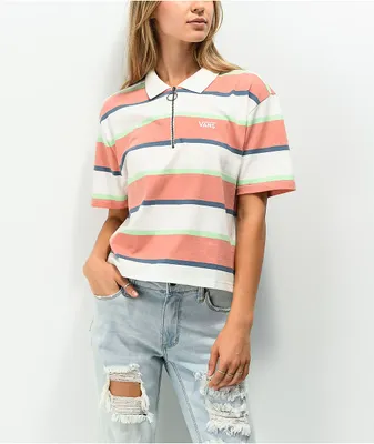 Vans Skate Stripe Pink, White & Green Crop Polo Shirt
