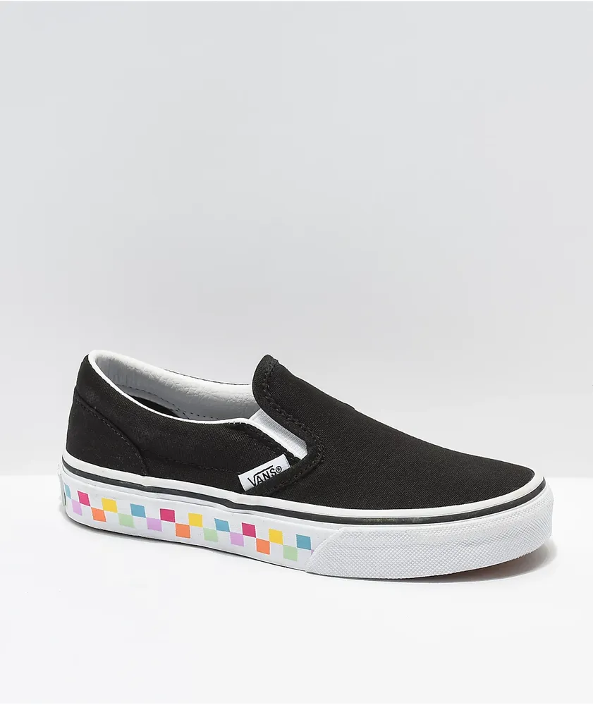black vans with rainbow checkerboard