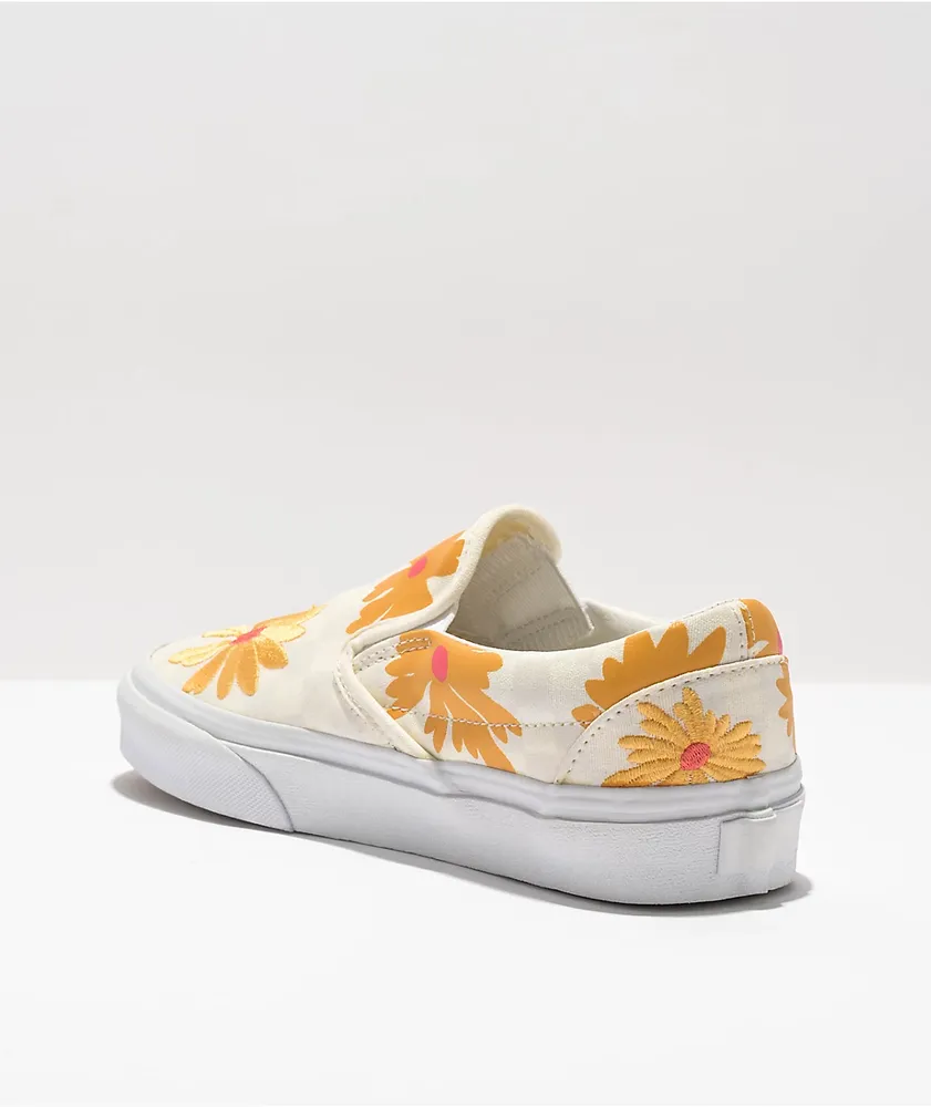 Vans Slip-On Check Floral White & Orange Skate Shoes