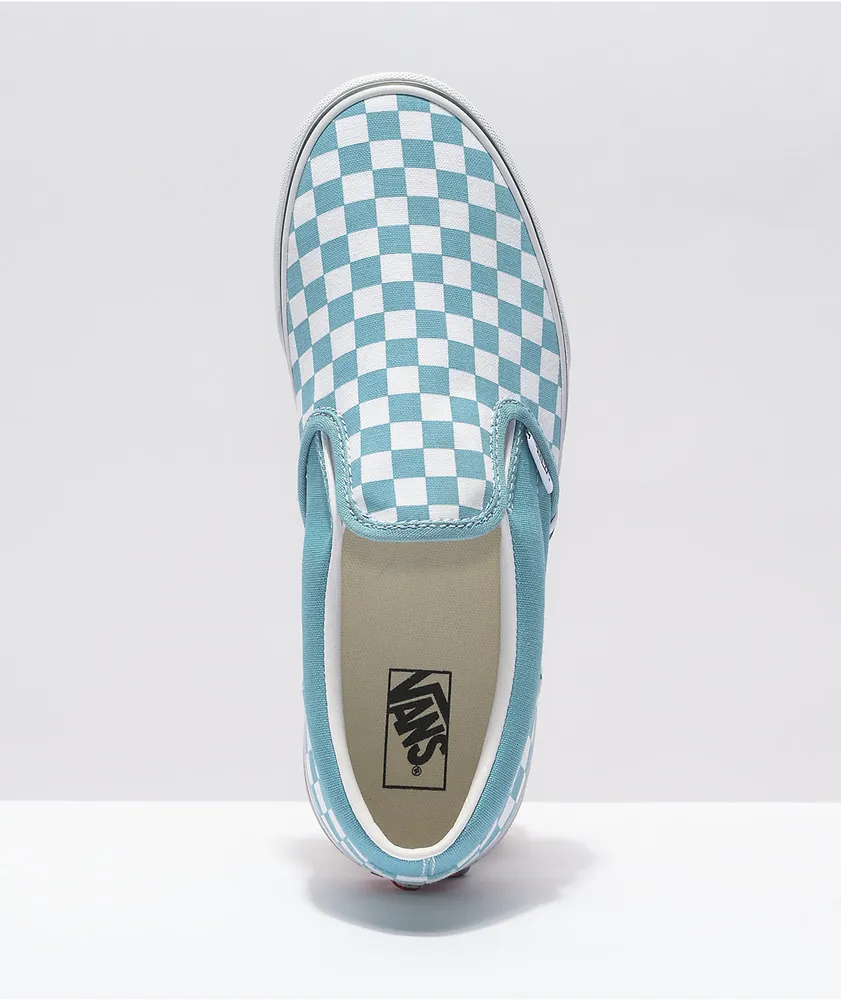 Vans Slip-On Delphinium Blue & White Checkerboard Skate Shoes