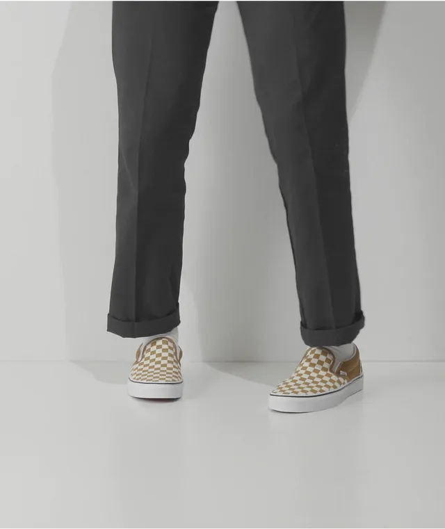 golden brown checkerboard vans