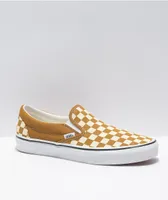 Vans Slip-On Golden Brown & White Checkerboard Skate Shoes