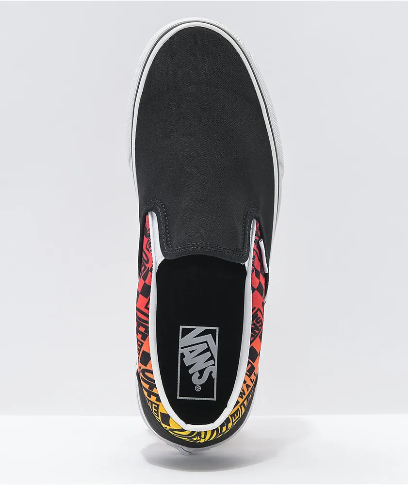 Vans Slip-On Logo Flame Black & White Skate Shoes
