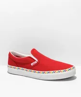 Vans Slip-On Rainbow Checkerboard Red Skate Shoes