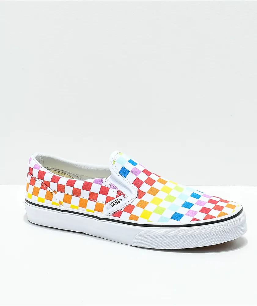 Vans Slip-On Rainbow Checkerboard Skate Shoes