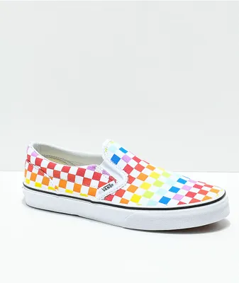 Vans Slip-On Rainbow Checkerboard Skate Shoes