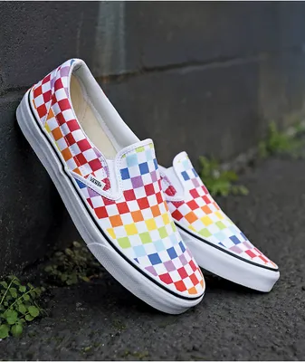 Vans Slip-On Rainbow Checkerboard Skate Shoes