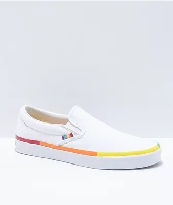 Vans Slip-On Rainbow Foxing & White Skate Shoes
