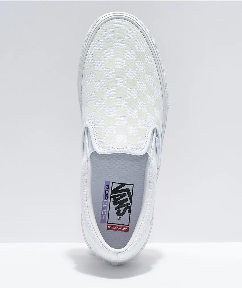 Vans Slip-On Skate White & Reflective Checkerboard Skate Shoes