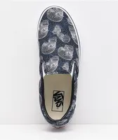 Vans Slip-On Wireframe Skulls Navy & White Skate Shoes  