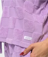 Vans Teri V Neck Lavender Checkered Terry Cloth Polo Shirt