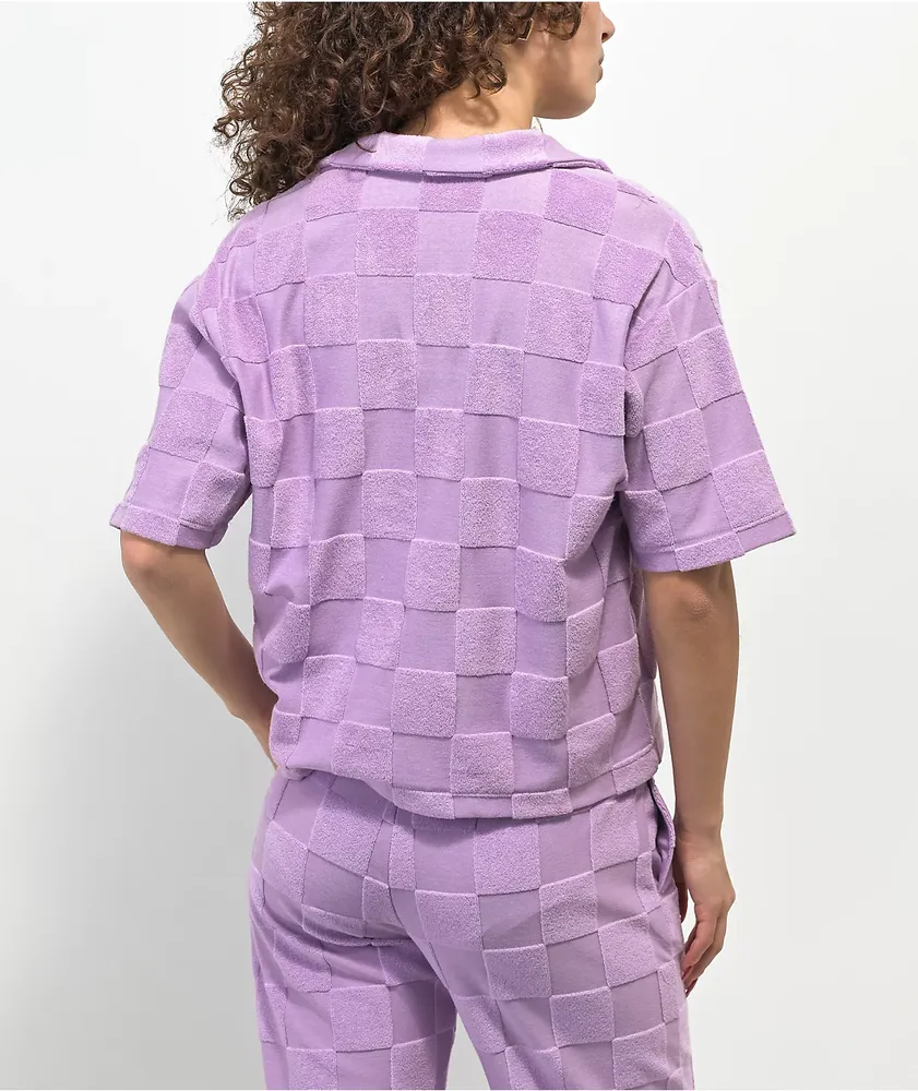 Vans Teri V Neck Lavender Checkered Terry Cloth Polo Shirt