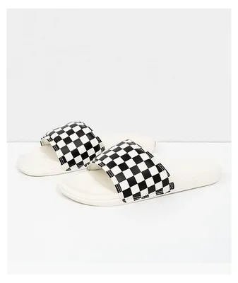 Vans Women's La Costa White & Black Checkerboard Slide Sandals