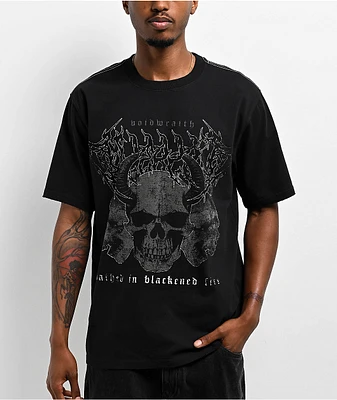 Vitriol Blackened Fire Skull Black T-Shirt