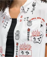 Vitriol Caedia Allover Anime Print White Short Sleeve Button Up Shirt