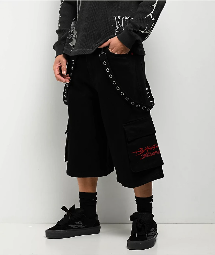 Vitriol Drained Ultra Wide Strap Cargo Black Shorts