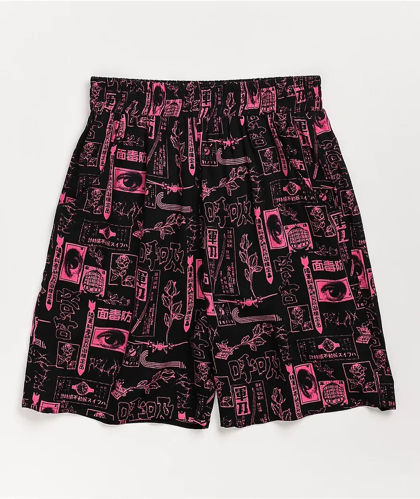 Vitriol Jazz Pink & Black Mix Print Shorts