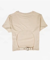 Vitriol Lorena Buckle Back Beige Crop T-Shirt