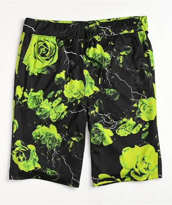 Vitriol Piquant Black & Green Elastic Waist Shorts